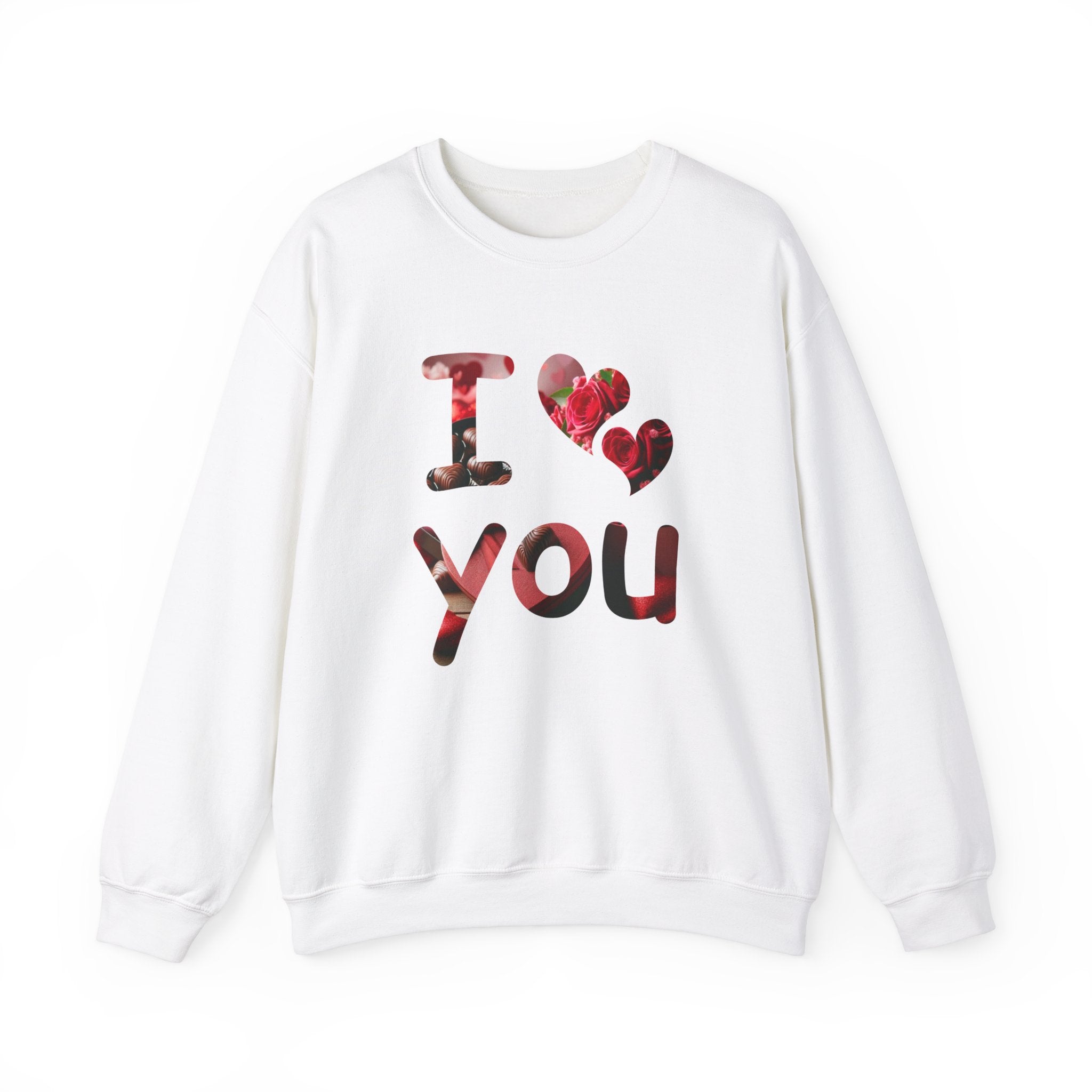 I love you text on a white sweatshirt