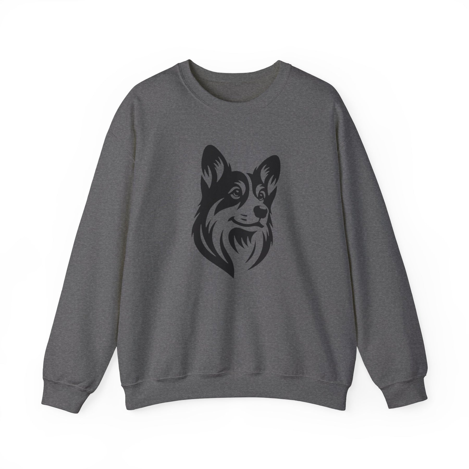 black corgi on graphite heather sweatshirt