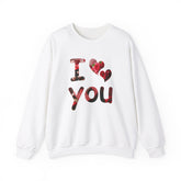 I love you text on a white sweatshirt 