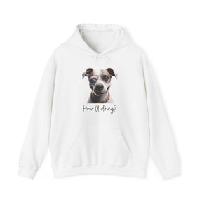 flirty dog on white sweatshirt 