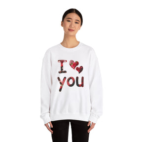 I love you text on a white sweatshirt 