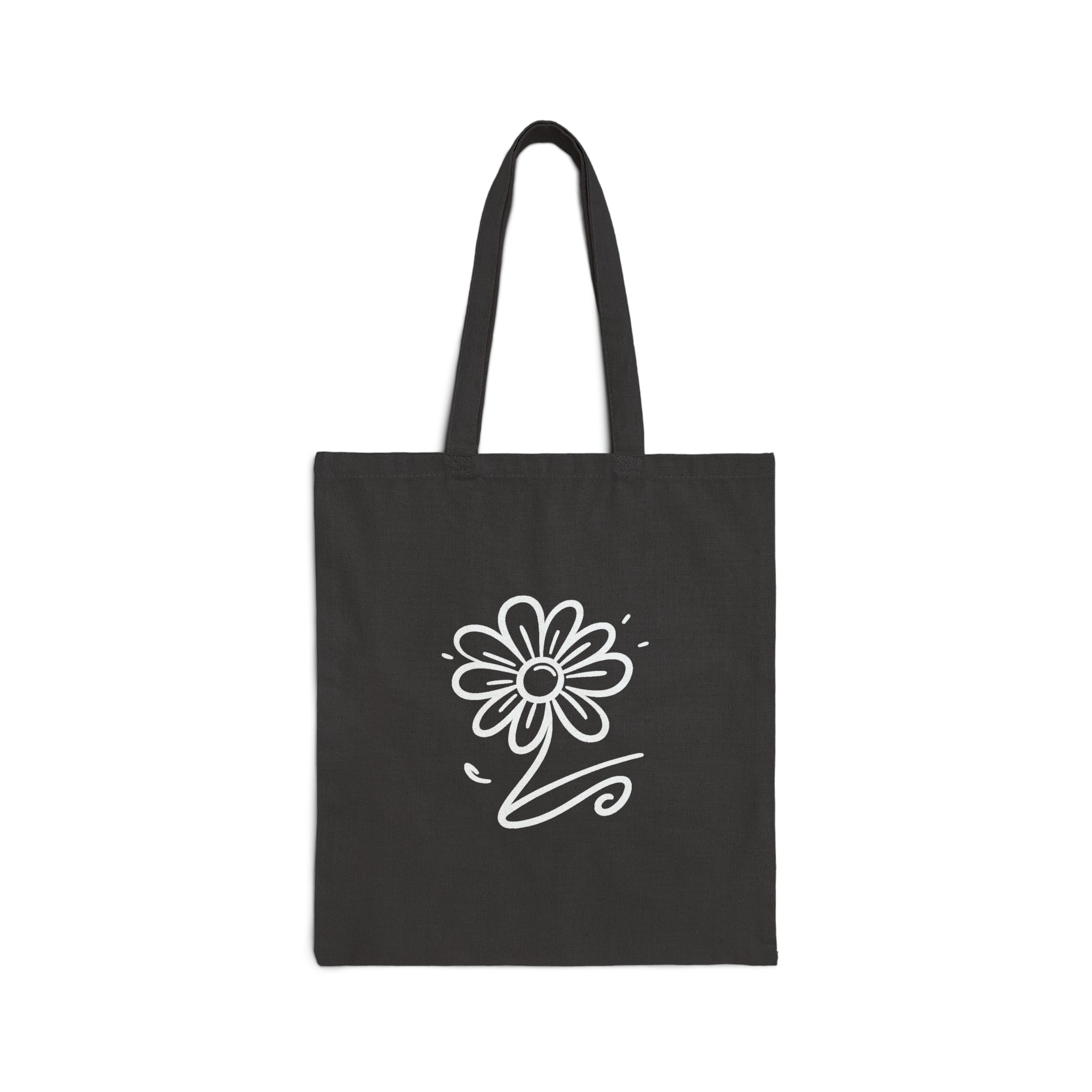 flower on a black tote bag