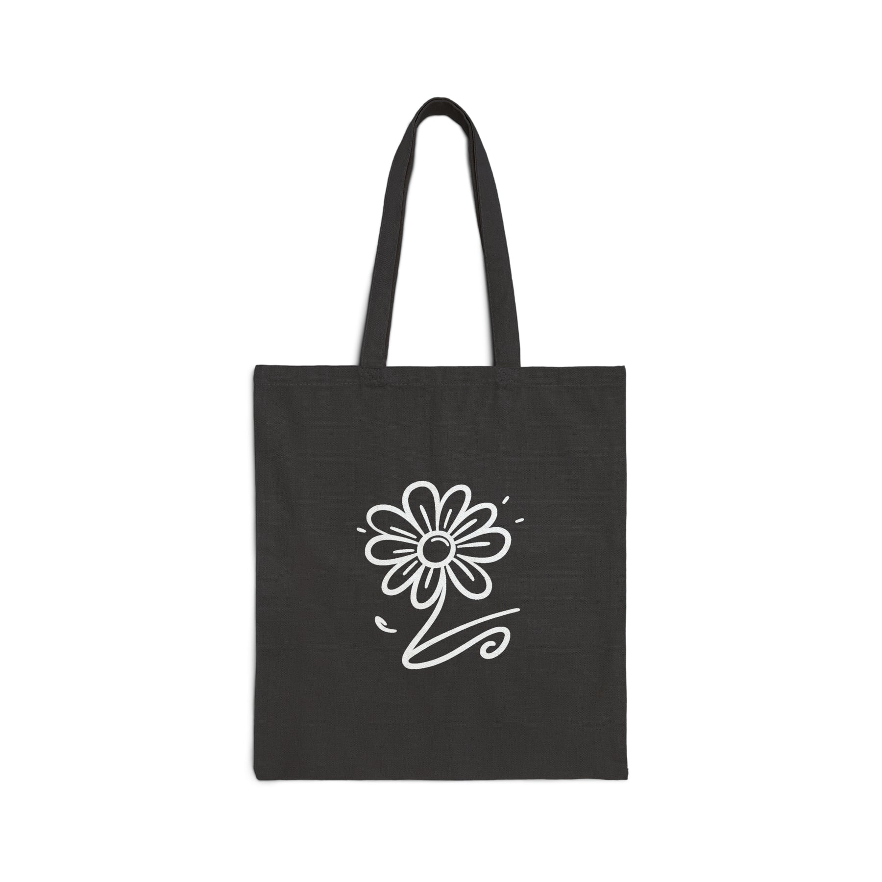 flower on a black tote bag