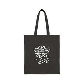 flower on a black tote bag