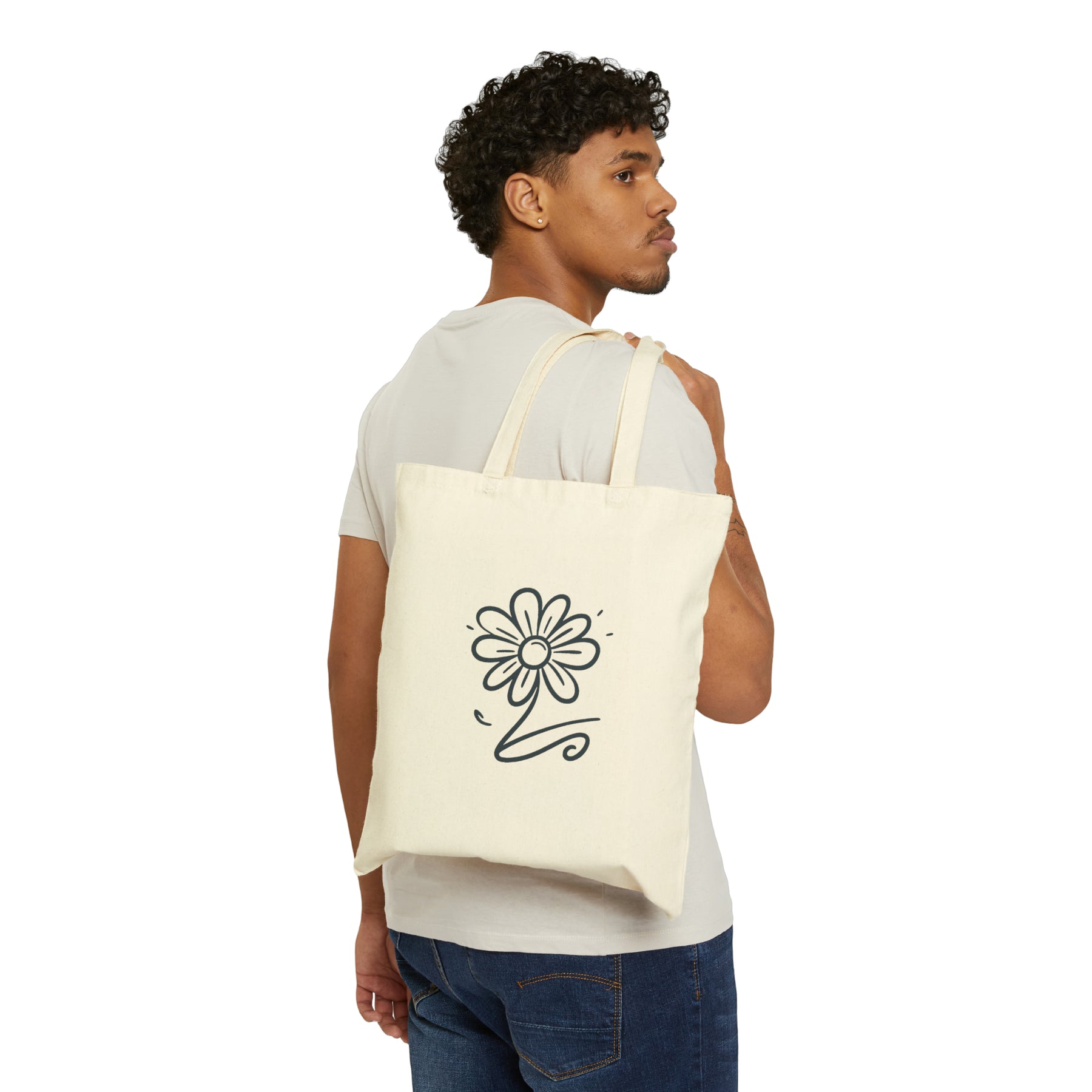 flower on a natural color tote bag