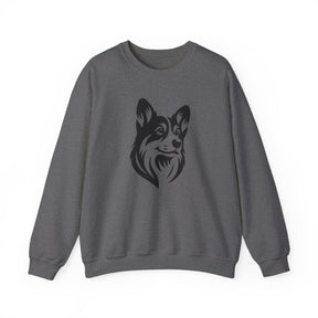 black corgi on graphite heather sweatshirt