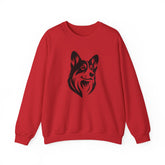 black corgi on red sweatshirt