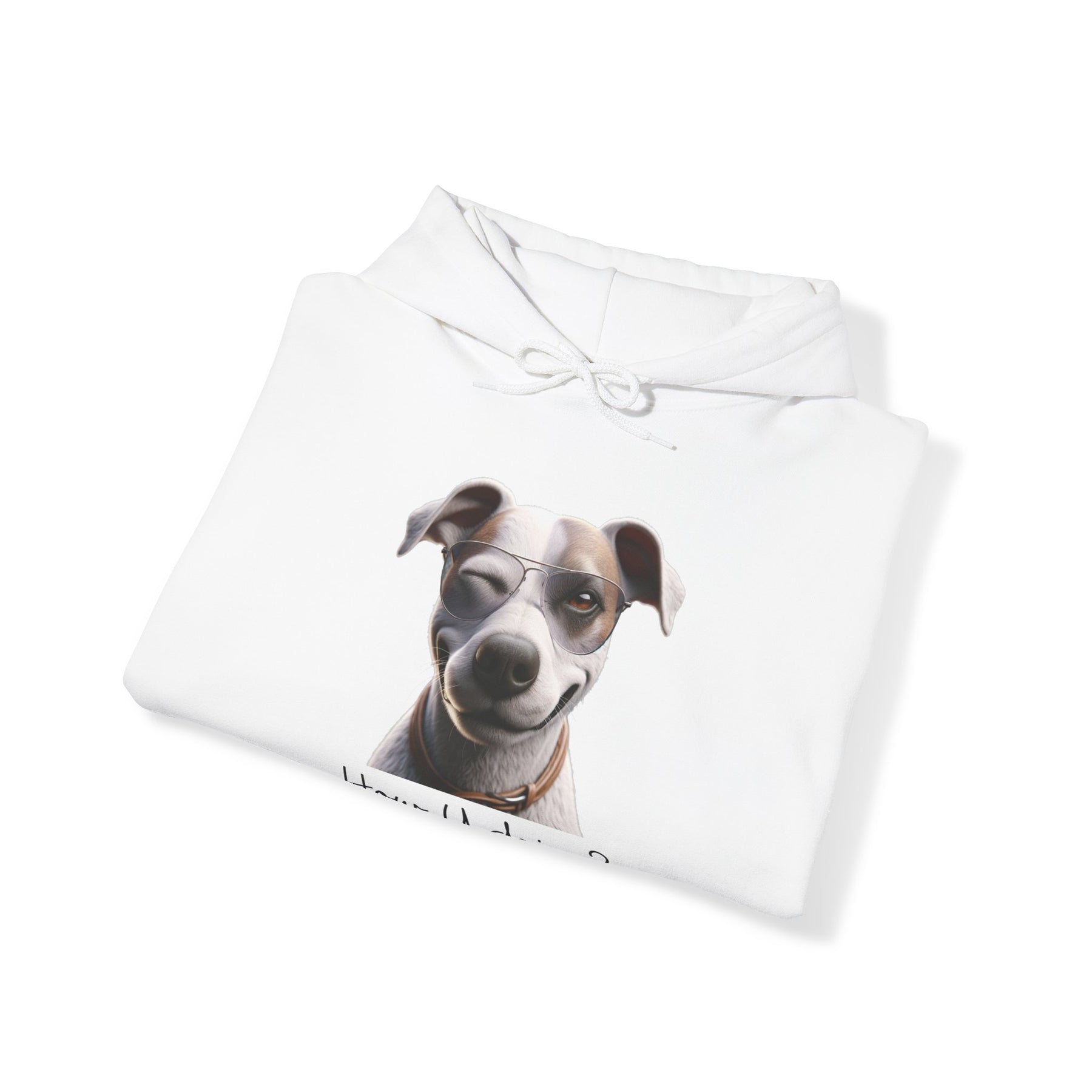 flirty dog on white sweatshirt 