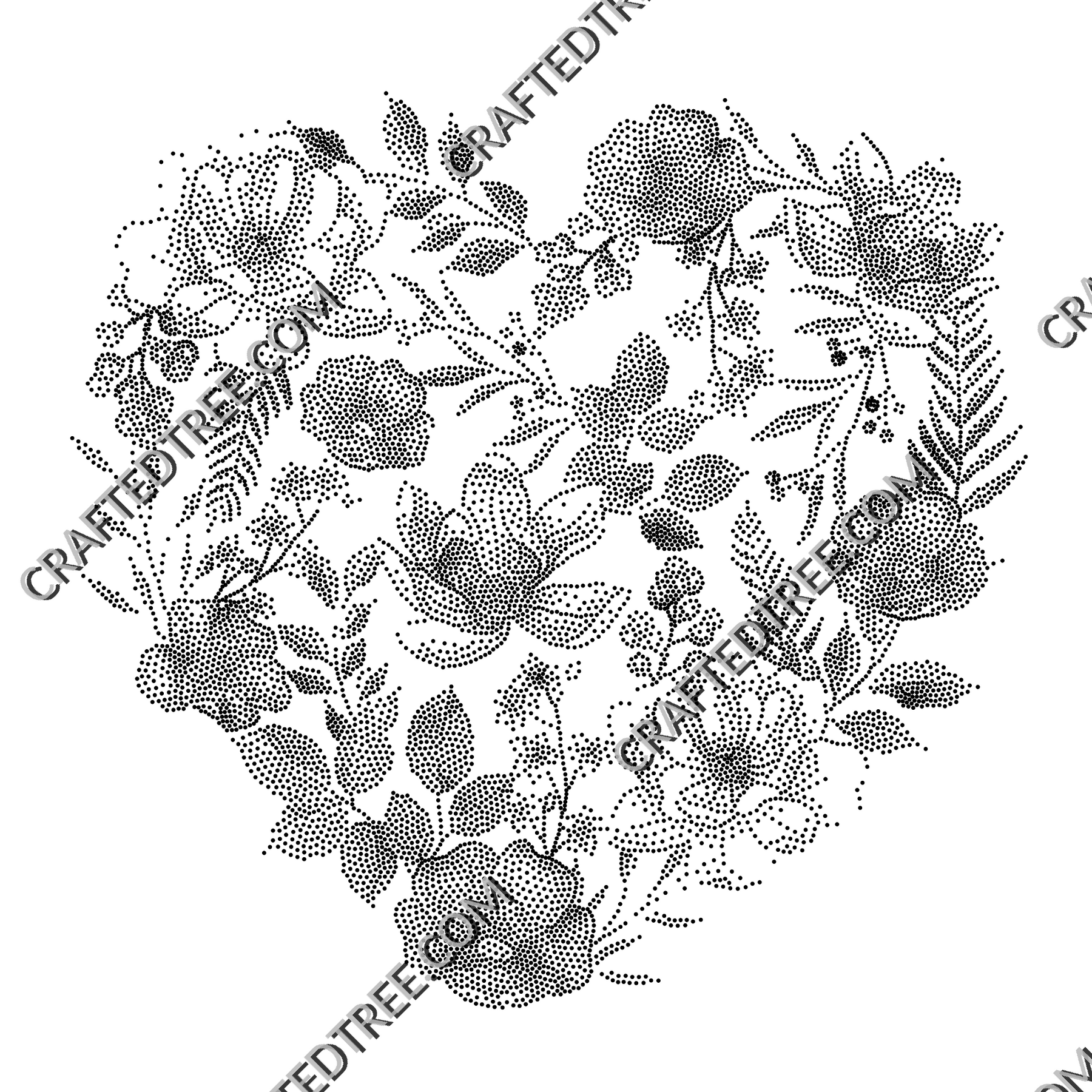 Floral Heart Stipple Art CNC File, Laser Engraving Stipple Design (G-code, PNG, SVG)