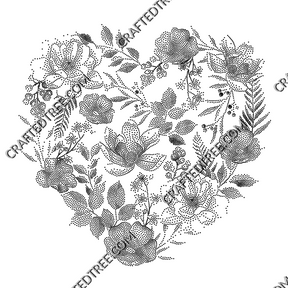 Floral Heart Stipple Art CNC File, Laser Engraving Stipple Design (G-code, PNG, SVG)